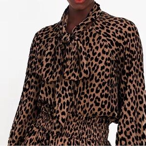 Kate Spade Modern Leopard Tie-Neck Shirt